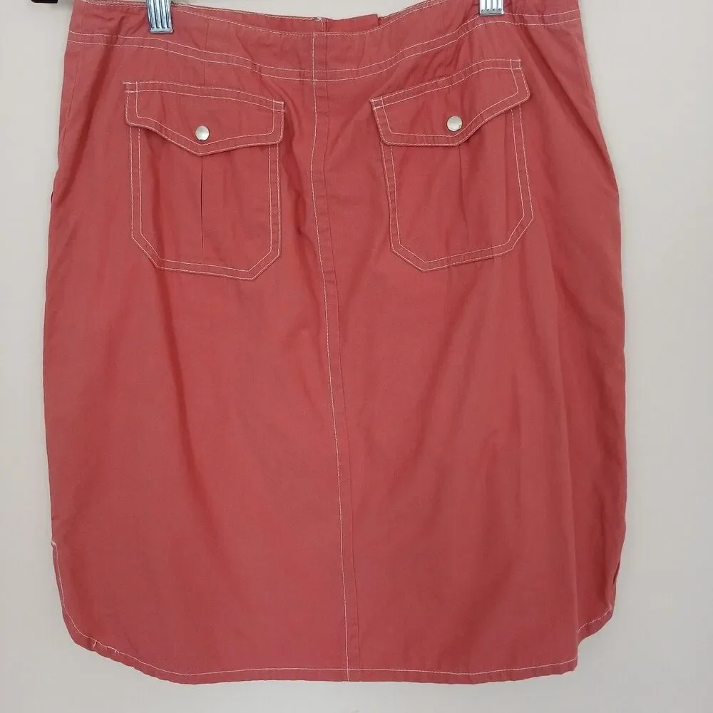 Coral Mini Skirt with Snap Buttons Drawstring Waist Size 6 100% Cotton 70's